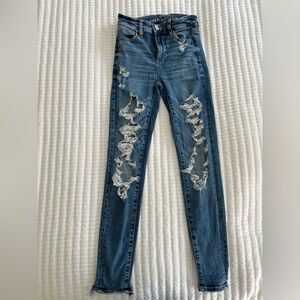 American Eagle Super High Rise Jegging Distressed Jeans Pants Size 0
